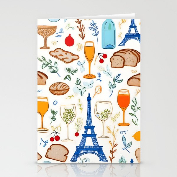 Paris Things, Travel Hand Drawn Doodles Sketch, Summer Vacation Colorful Bohemian Stationery Card Gallery Image 1