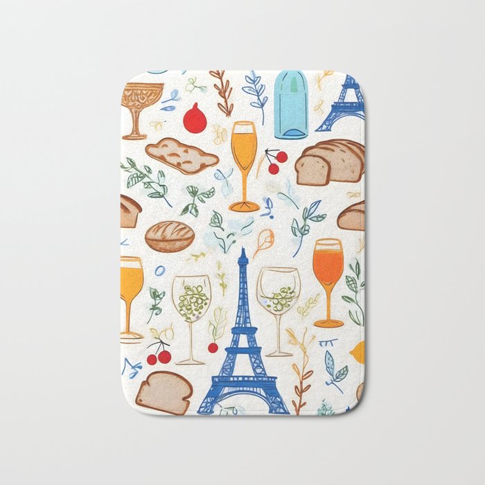 Paris Things, Travel Hand Drawn Doodles Sketch, Summer Vacation Colorful Bohemian Bath Mat Gallery Image 1