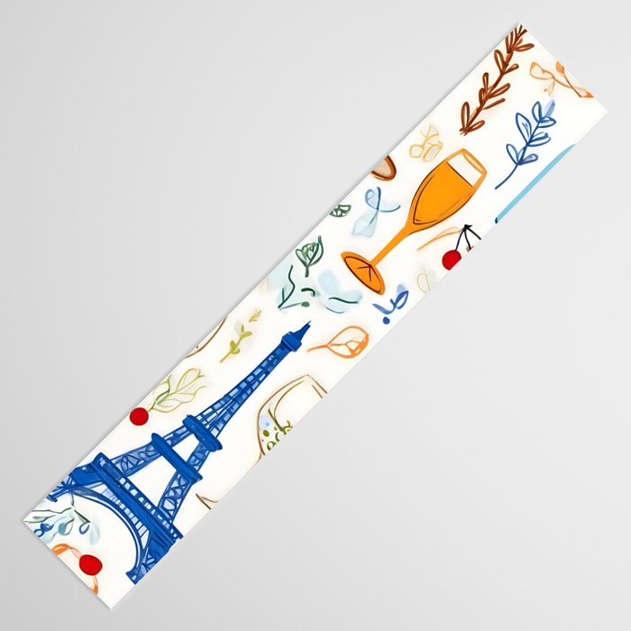 Paris Things, Travel Hand Drawn Doodles Sketch, Summer Vacation Colorful Bohemian Table Runner Gallery Image 3