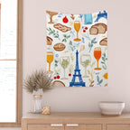 Paris Things, Travel Hand Drawn Doodles Sketch, Summer Vacation Colorful Bohemian Wall Tapestry Gallery Image 2