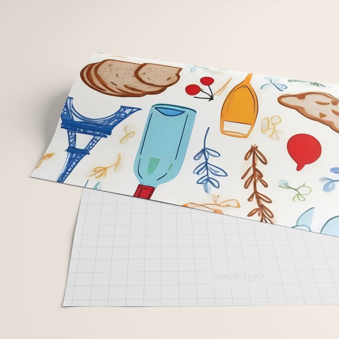 Paris Things, Travel Hand Drawn Doodles Sketch, Summer Vacation Colorful Bohemian Wrapping Paper Gallery Image 2