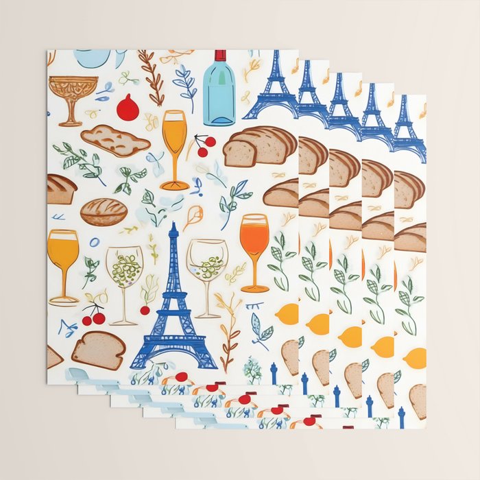 Paris Things, Travel Hand Drawn Doodles Sketch, Summer Vacation Colorful Bohemian Wrapping Paper Gallery Image 3