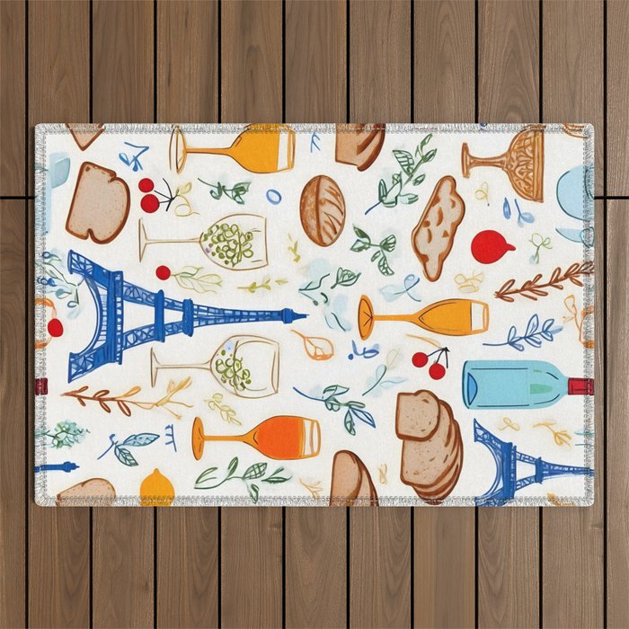 Paris Things, Travel Hand Drawn Doodles Sketch, Summer Vacation Colorful Bohemian Outdoor Rug Gallery Image 1