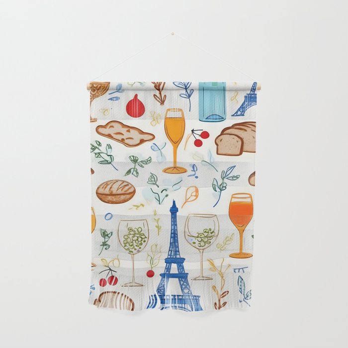 Paris Things, Travel Hand Drawn Doodles Sketch, Summer Vacation Colorful Bohemian Wall Hanging Gallery Image 1