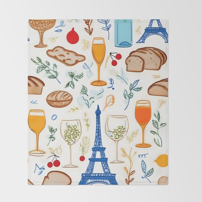 Paris Things, Travel Hand Drawn Doodles Sketch, Summer Vacation Colorful Bohemian Throw Blanket Gallery Image 2