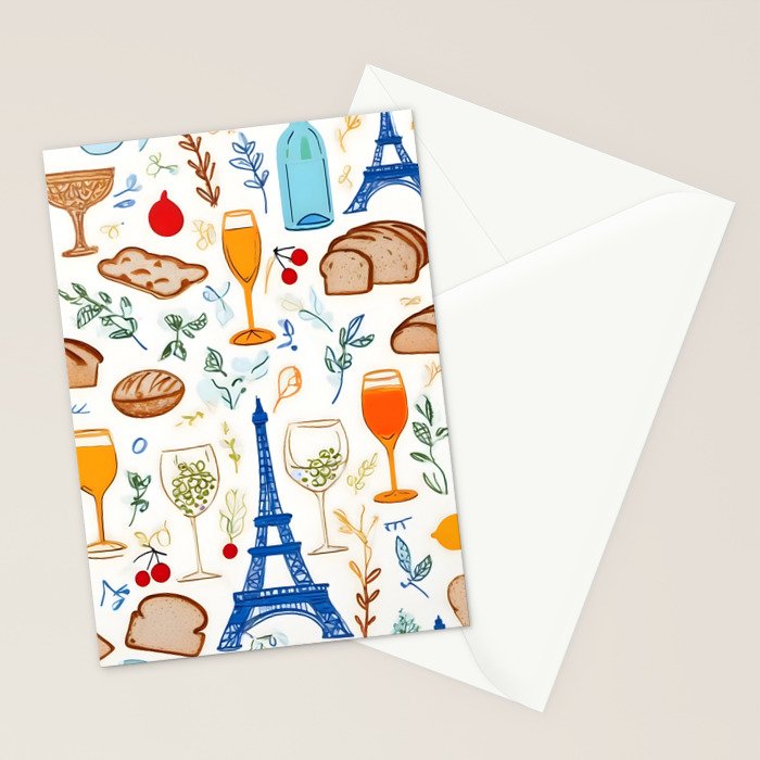 Paris Things, Travel Hand Drawn Doodles Sketch, Summer Vacation Colorful Bohemian Stationery Card Gallery Image 2