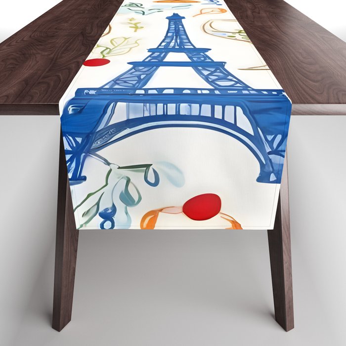 Paris Things, Travel Hand Drawn Doodles Sketch, Summer Vacation Colorful Bohemian Table Runner Gallery Image 1