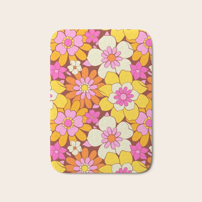 Vintage hand drawn flower art pattern Bath Mat Gallery Image 1