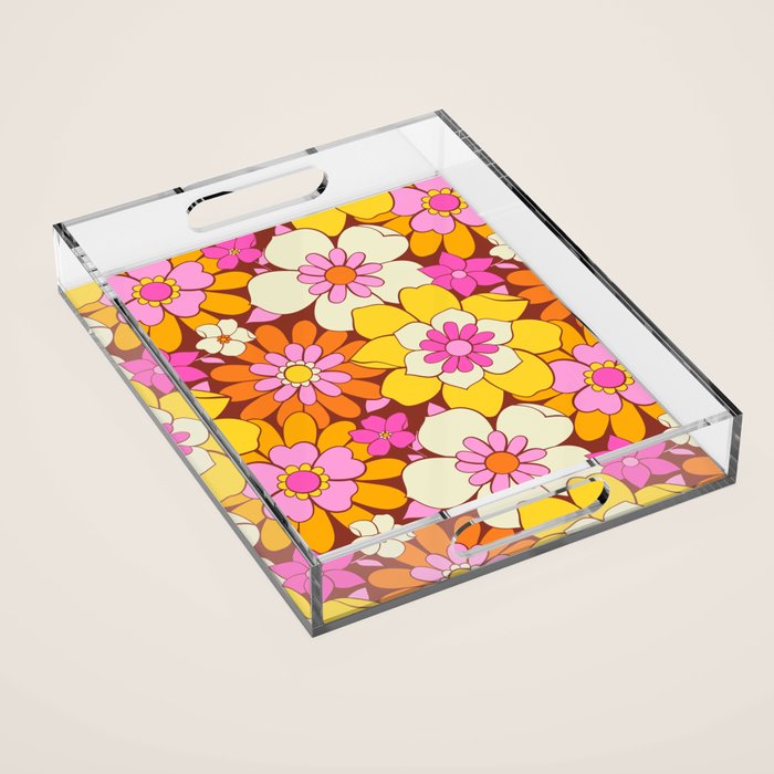 Vintage hand drawn flower art pattern Acrylic Tray Gallery Image 1
