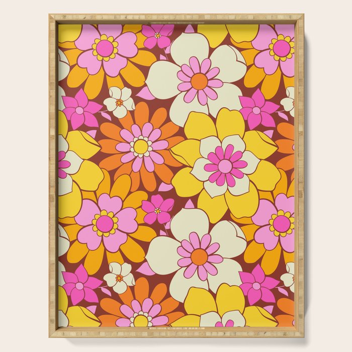 Vintage hand drawn flower art pattern Serving Tray Gallery Image 1