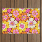 Vintage hand drawn flower art pattern Outdoor Rug Gallery Image 1