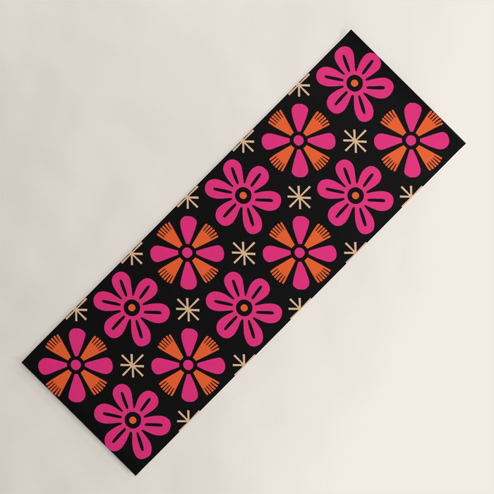 Retro Mid Century Modern Floral Pattern Yoga Mat Gallery Image 1