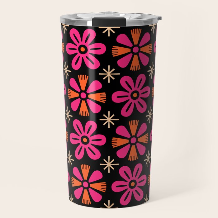 Retro Mid Century Modern Floral Pattern Travel Mug Gallery Image 1