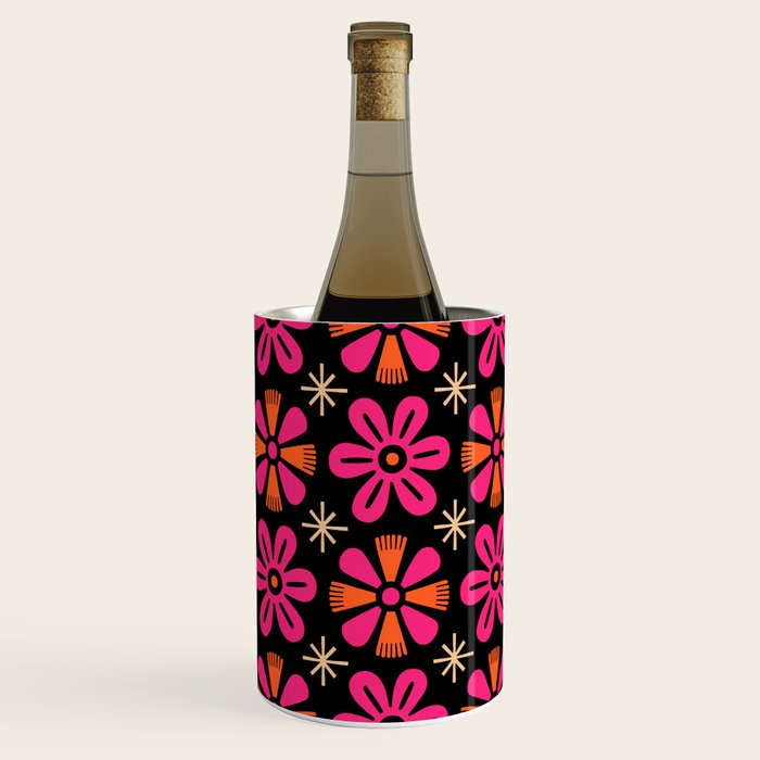 Retro Mid Century Modern Floral Pattern Wine Chiller Gallery Image 2