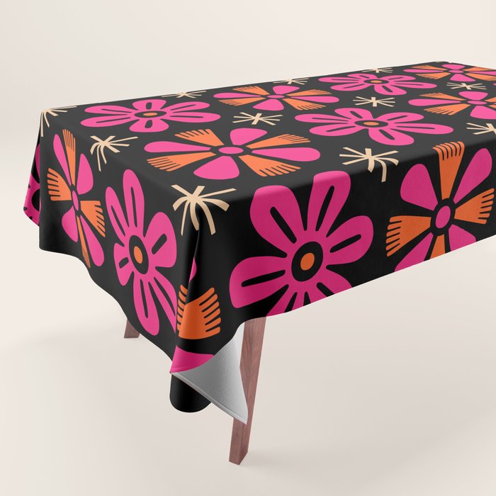 Retro Mid Century Modern Floral Pattern Tablecloth Gallery Image 1