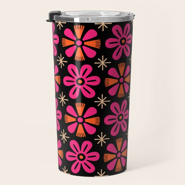Retro Mid Century Modern Floral Pattern Travel Mug Gallery Image 3