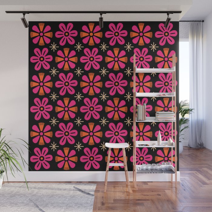 Retro Mid Century Modern Floral Pattern Wall Mural Gallery Image 1