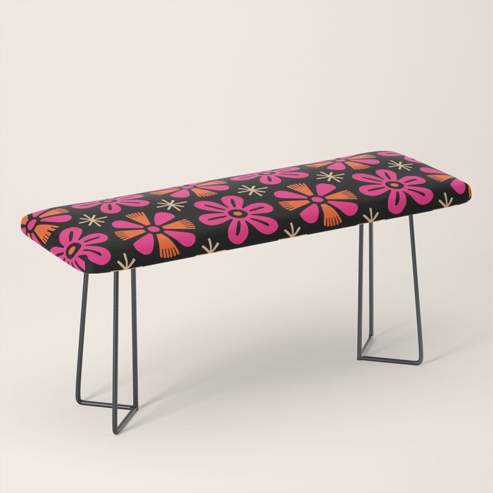 Retro Mid Century Modern Floral Pattern Bench Gallery Image 1