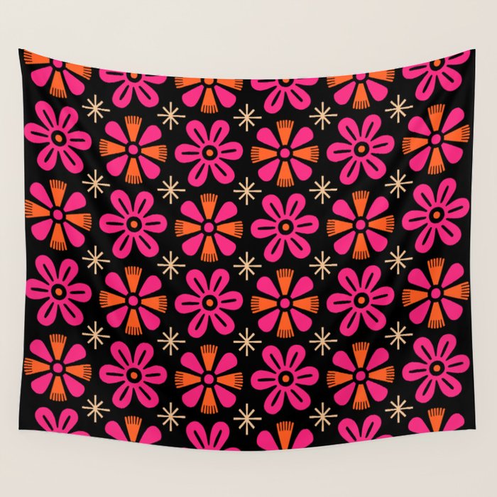 Retro Mid Century Modern Floral Pattern Wall Tapestry Gallery Image 4