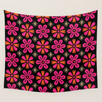 Retro Mid Century Modern Floral Pattern Wall Tapestry Gallery Image 4