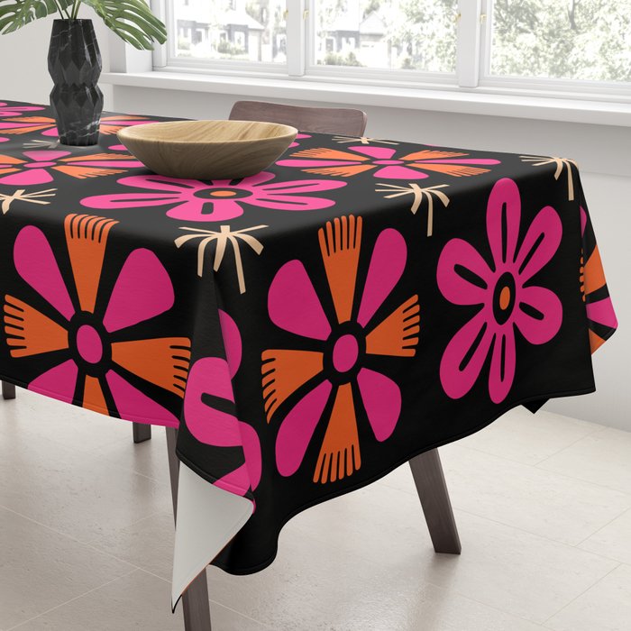 Retro Mid Century Modern Floral Pattern Tablecloth Gallery Image 3