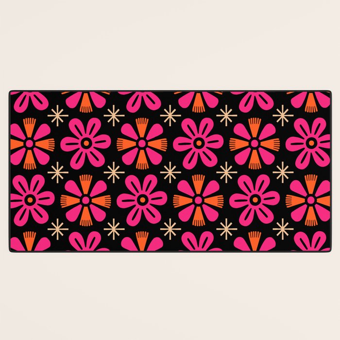 Retro Mid Century Modern Floral Pattern Desk Mat Gallery Image 3