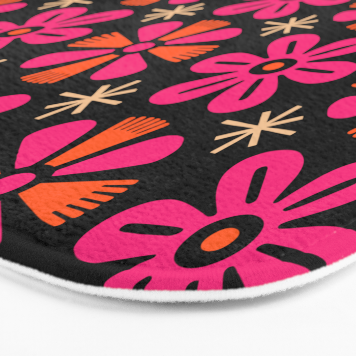 Retro Mid Century Modern Floral Pattern Bath Mat Gallery Image 3