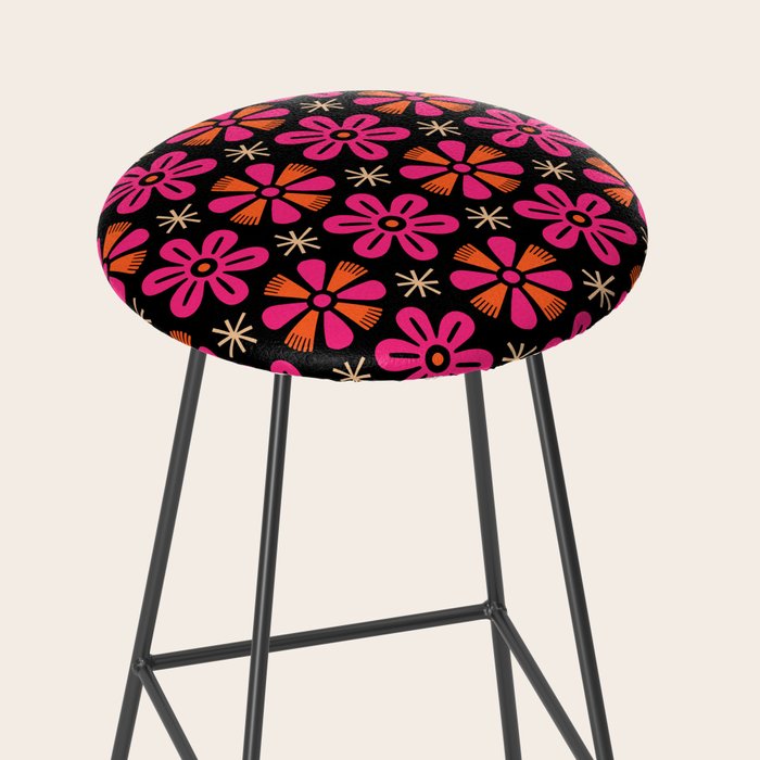 Retro Mid Century Modern Floral Pattern Stool Gallery Image 2