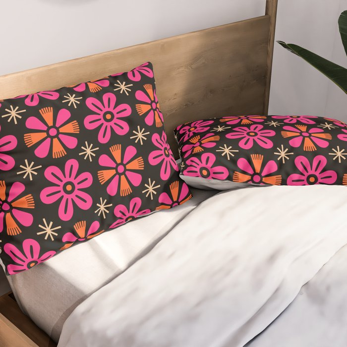 Retro Mid Century Modern Floral Pattern Pillow Sham Gallery Image 2