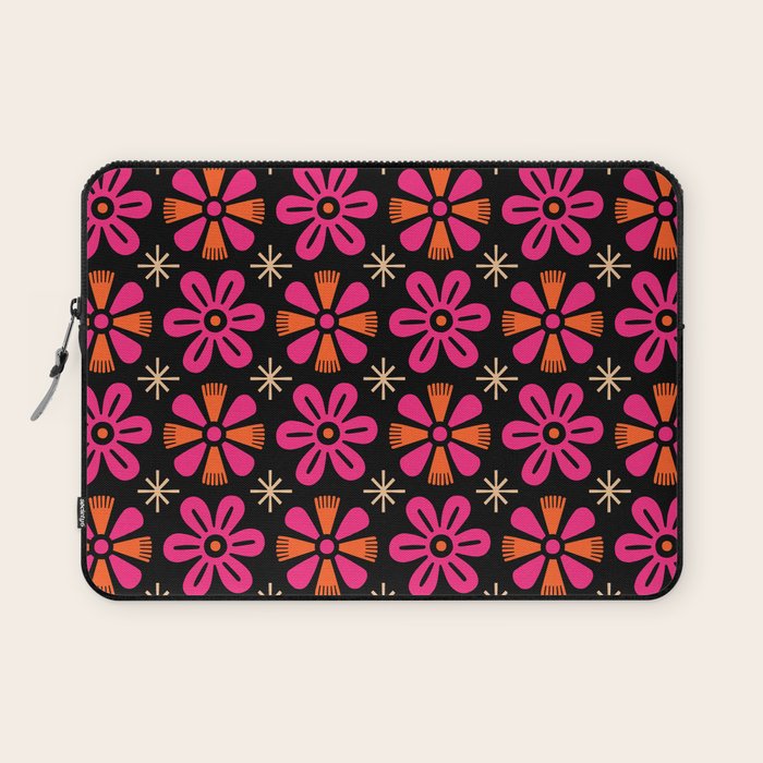 Retro Mid Century Modern Floral Pattern Laptop Sleeve Gallery Image 1