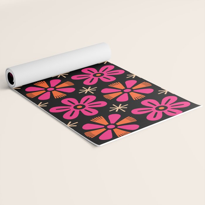 Retro Mid Century Modern Floral Pattern Yoga Mat Gallery Image 2