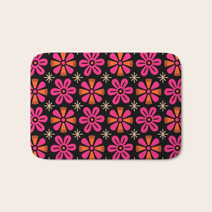 Retro Mid Century Modern Floral Pattern Bath Mat Gallery Image 1