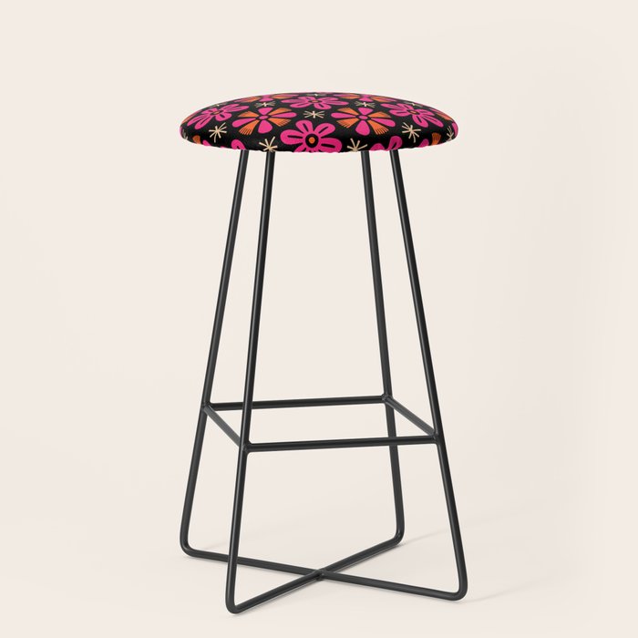 Retro Mid Century Modern Floral Pattern Stool Gallery Image 1