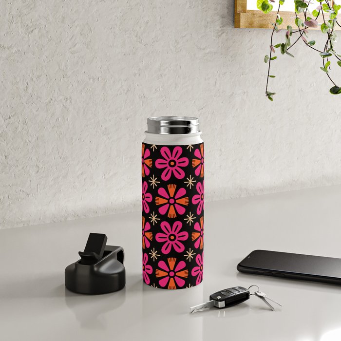 Retro Mid Century Modern Floral Pattern Water Bottle Gallery Image 4