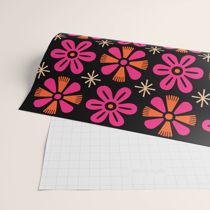 Retro Mid Century Modern Floral Pattern Wrapping Paper Gallery Image 2
