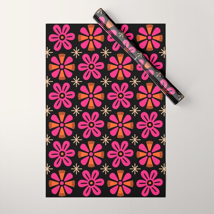 Retro Mid Century Modern Floral Pattern Wrapping Paper Gallery Image 1