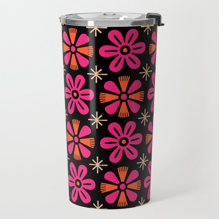 Retro Mid Century Modern Floral Pattern Travel Mug Gallery Image 2