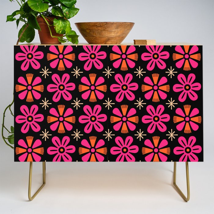 Retro Mid Century Modern Floral Pattern Credenza Gallery Image 1