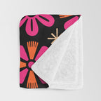 Retro Mid Century Modern Floral Pattern Throw Blanket Gallery Image 3