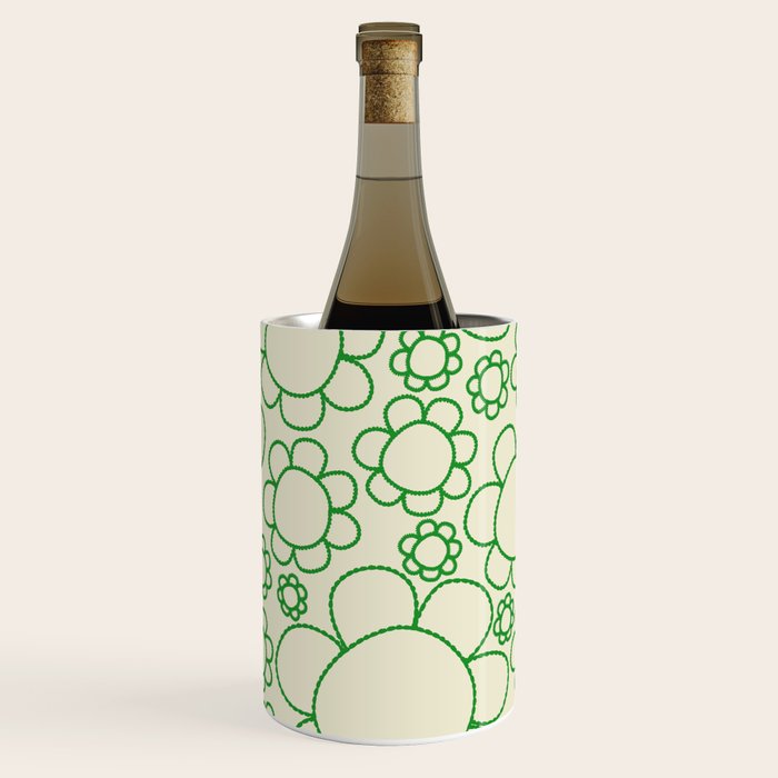 Cheerful Doodle Flowers Green and Cream Pattern Wine Chiller Gallery Image 3