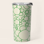 Cheerful Doodle Flowers Green and Cream Pattern Travel Mug Gallery Image 2