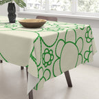 Cheerful Doodle Flowers Green and Cream Pattern Tablecloth Gallery Image 3