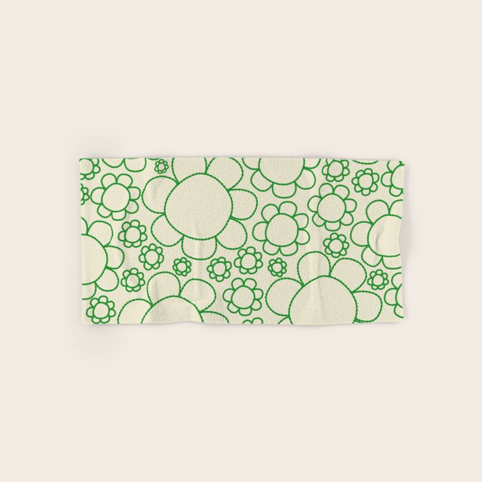 Cheerful Doodle Flowers Green and Cream Pattern Bath Towel Gallery Image 1