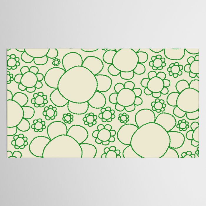 Cheerful Doodle Flowers Green and Cream Pattern Tablecloth Gallery Image 2