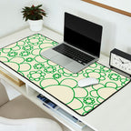 Cheerful Doodle Flowers Green and Cream Pattern Desk Mat Gallery Image 2