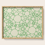 Cheerful Doodle Flowers Green and Cream Pattern Serving Tray Gallery Image 1