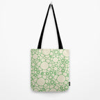 Cheerful Doodle Flowers Green and Cream Pattern Tote Bag Gallery Image 2