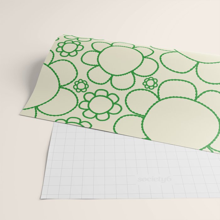 Cheerful Doodle Flowers Green and Cream Pattern Wrapping Paper Gallery Image 2