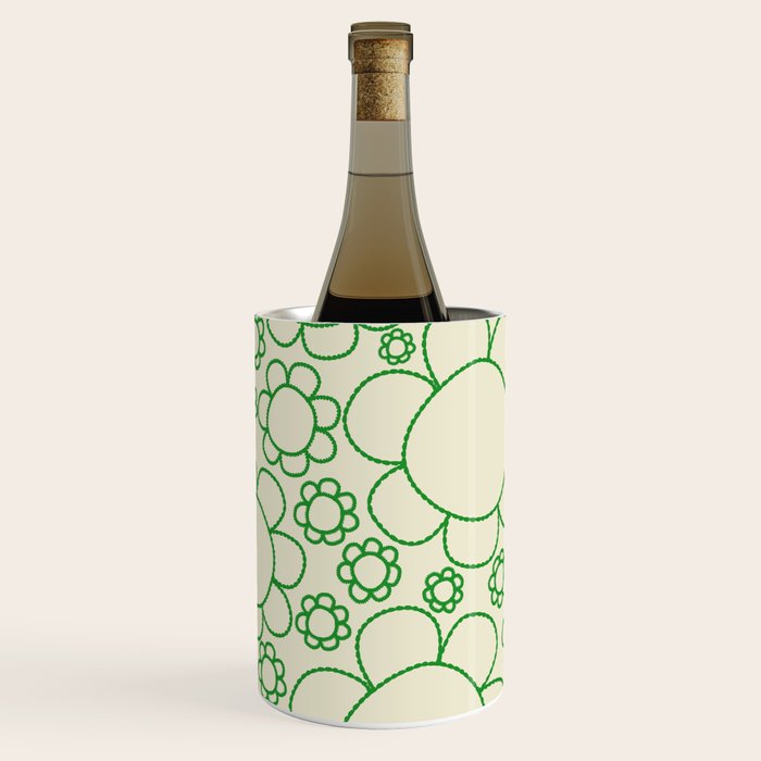 Cheerful Doodle Flowers Green and Cream Pattern Wine Chiller Gallery Image 2