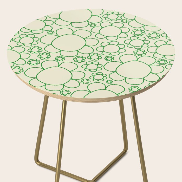 Cheerful Doodle Flowers Green and Cream Pattern Side Table Gallery Image 2